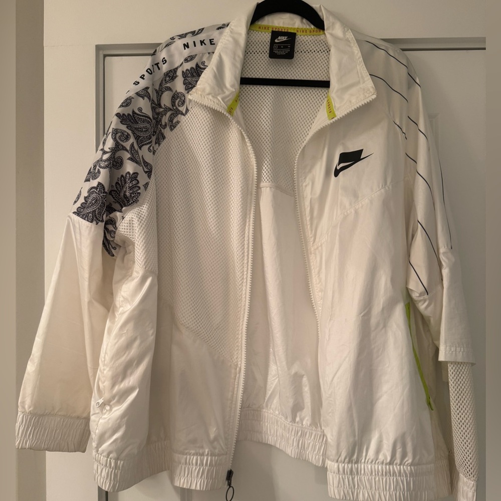Nike Women's White and Black Bomber Windbreaker Jacket